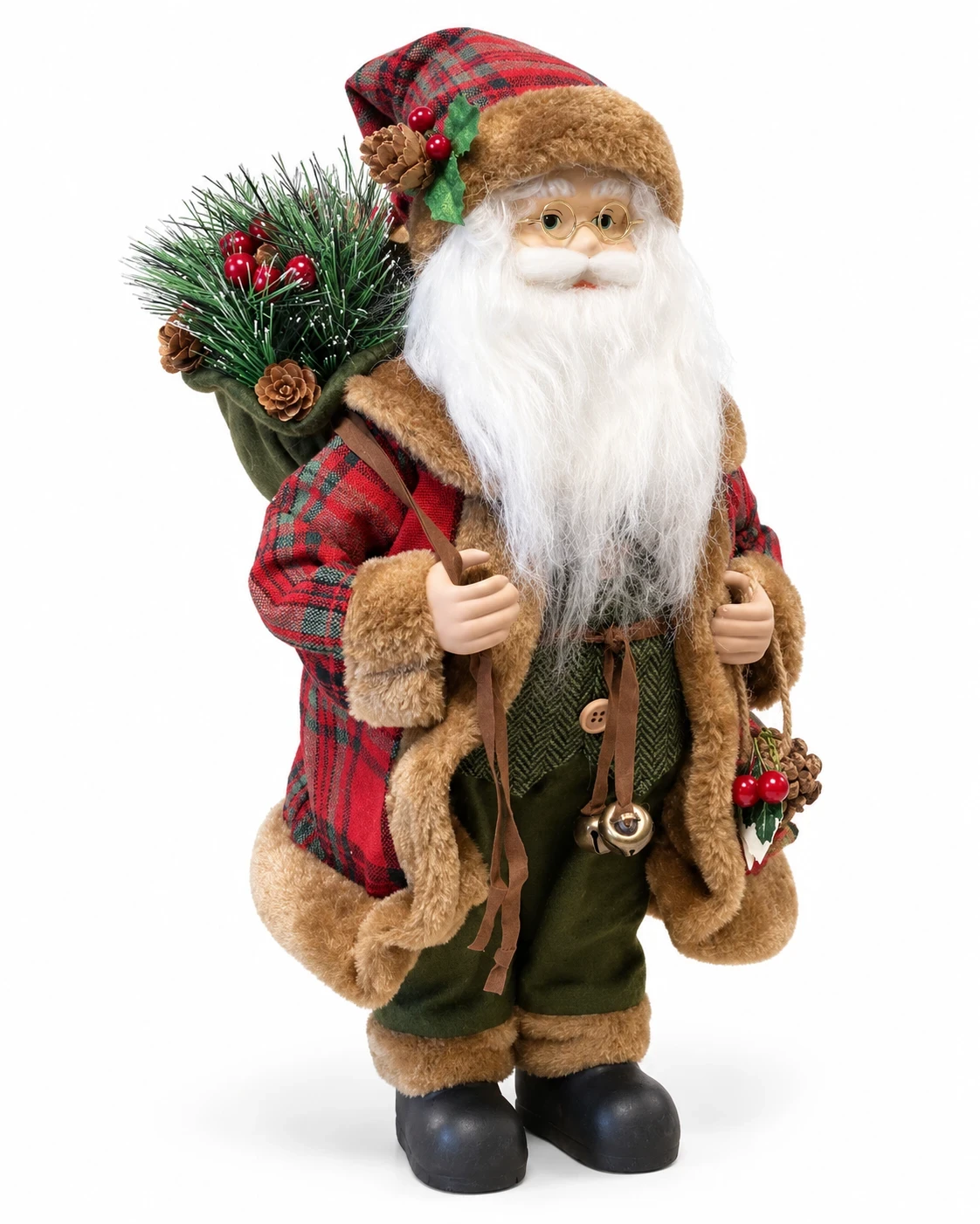Papai Noel Bosque de Natal Xadrez com Pinhas 45 cm 5