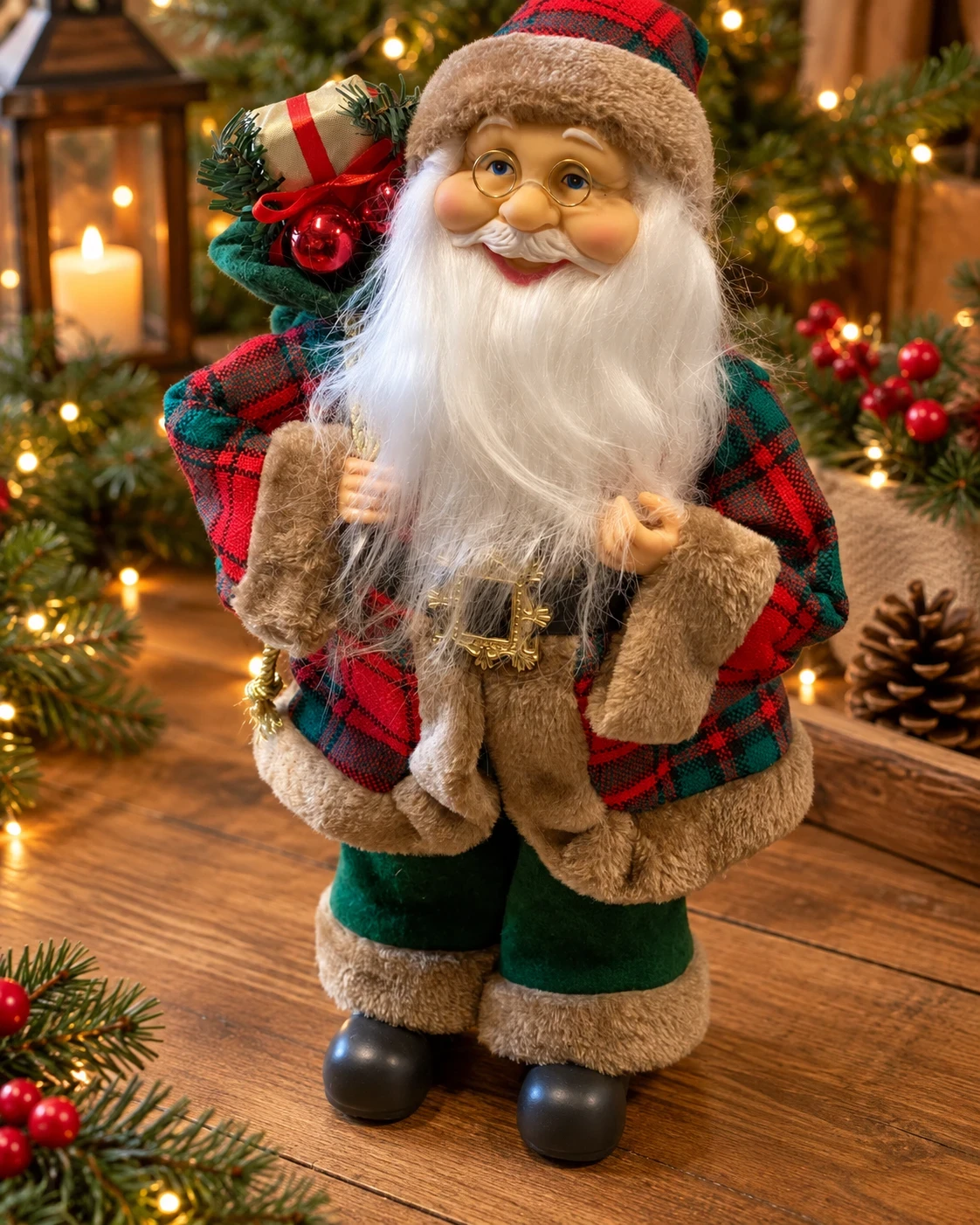 Papai Noel Bosque Escocês Xadrez com Presentes 40 cm 3