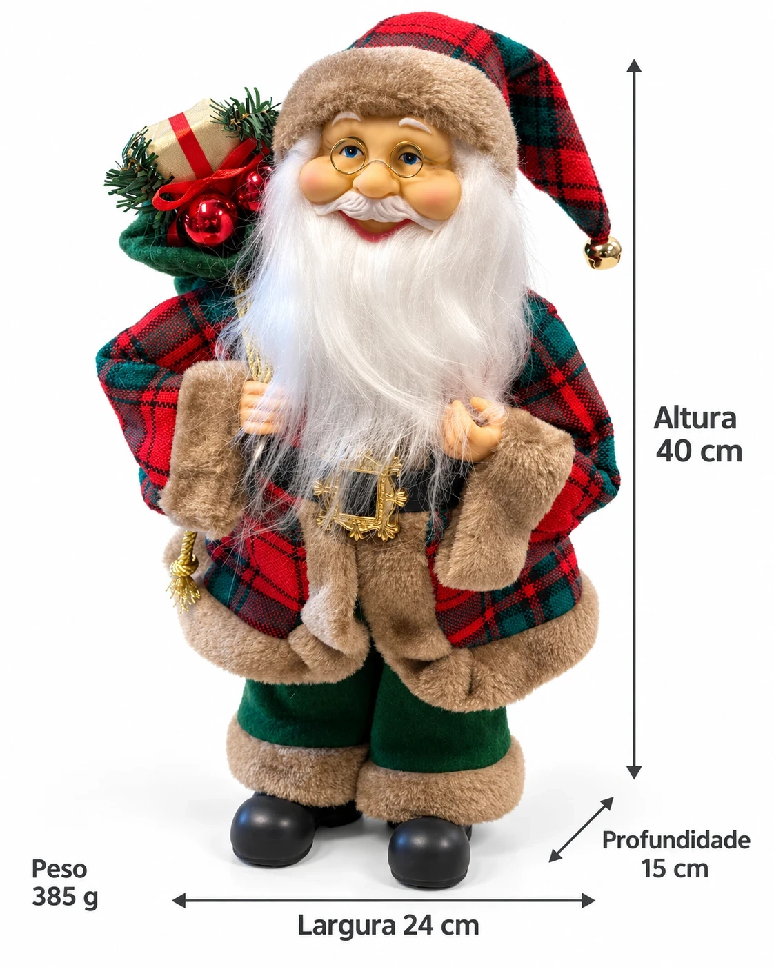 Papai Noel Bosque Escocês Xadrez com Presentes 40 cm 5