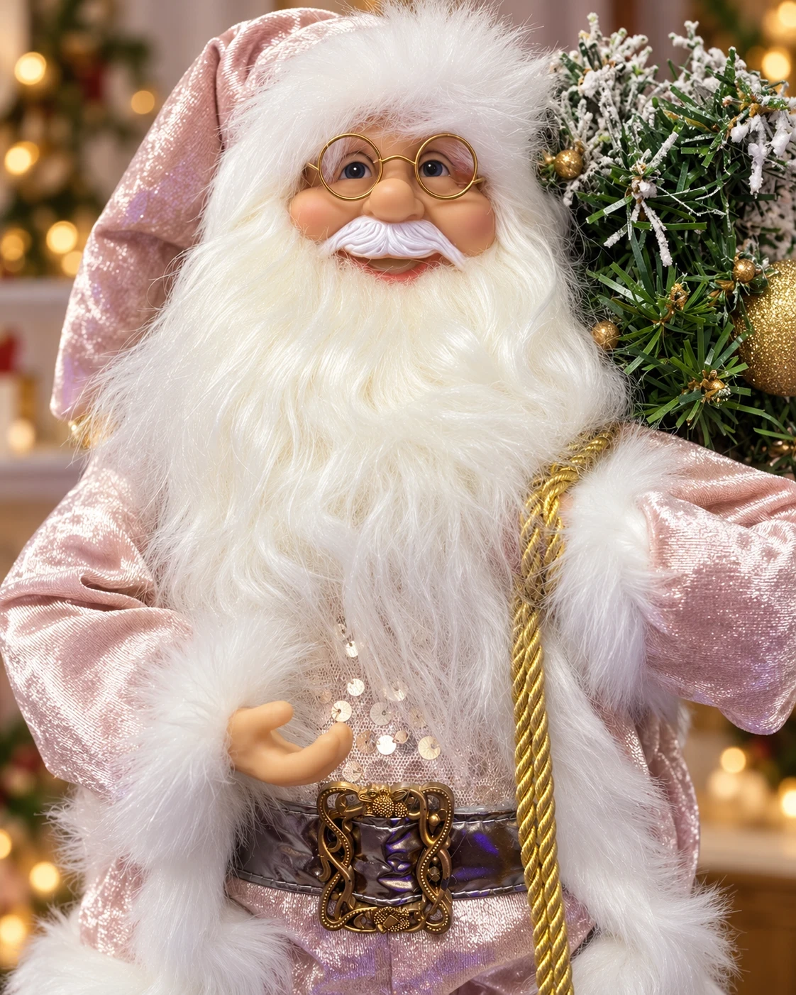 Papai Noel Jardim Rosé com Pinheiro Nevado 45 cm 2