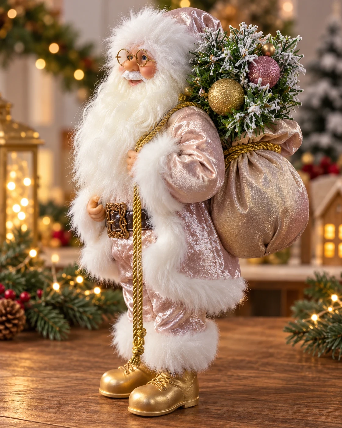 Papai Noel Jardim Rosé com Pinheiro Nevado 45 cm 3