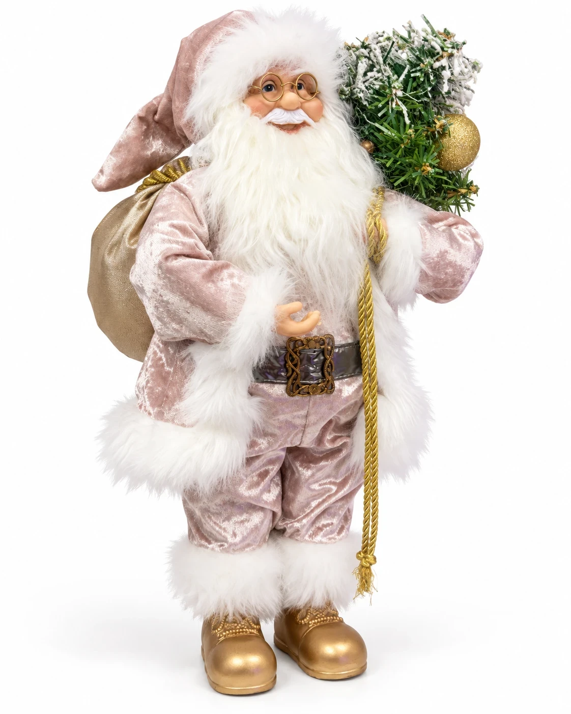 Papai Noel Jardim Rosé com Pinheiro Nevado 45 cm 5