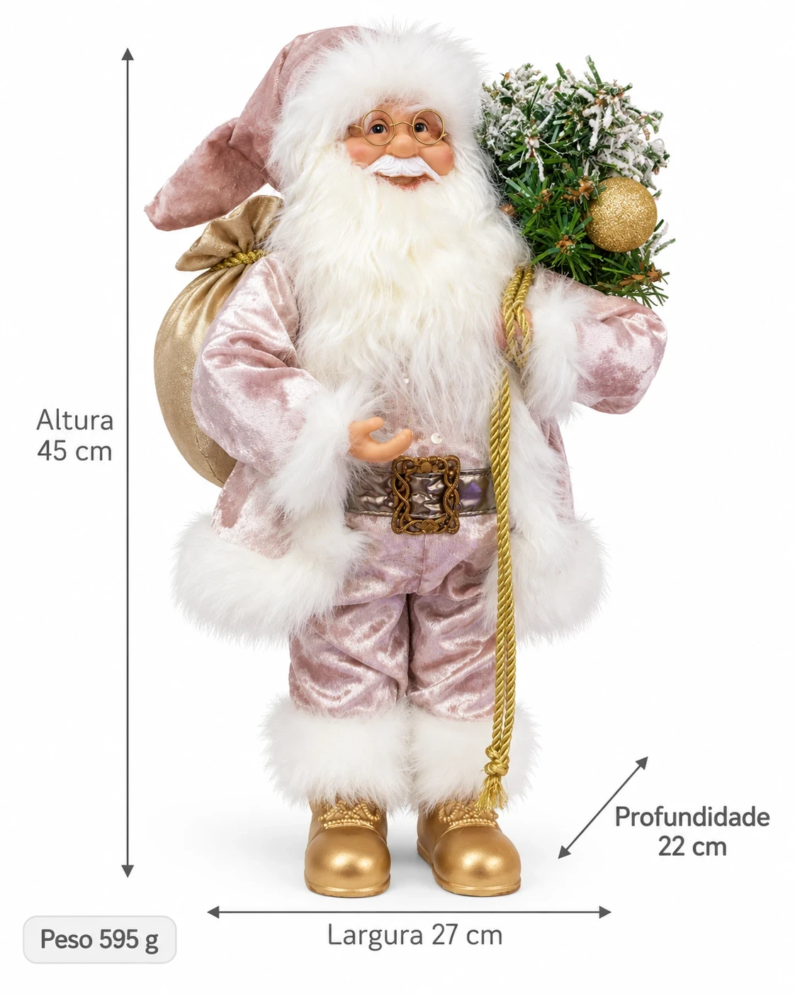Papai Noel Jardim Rosé com Pinheiro Nevado 45 cm 6