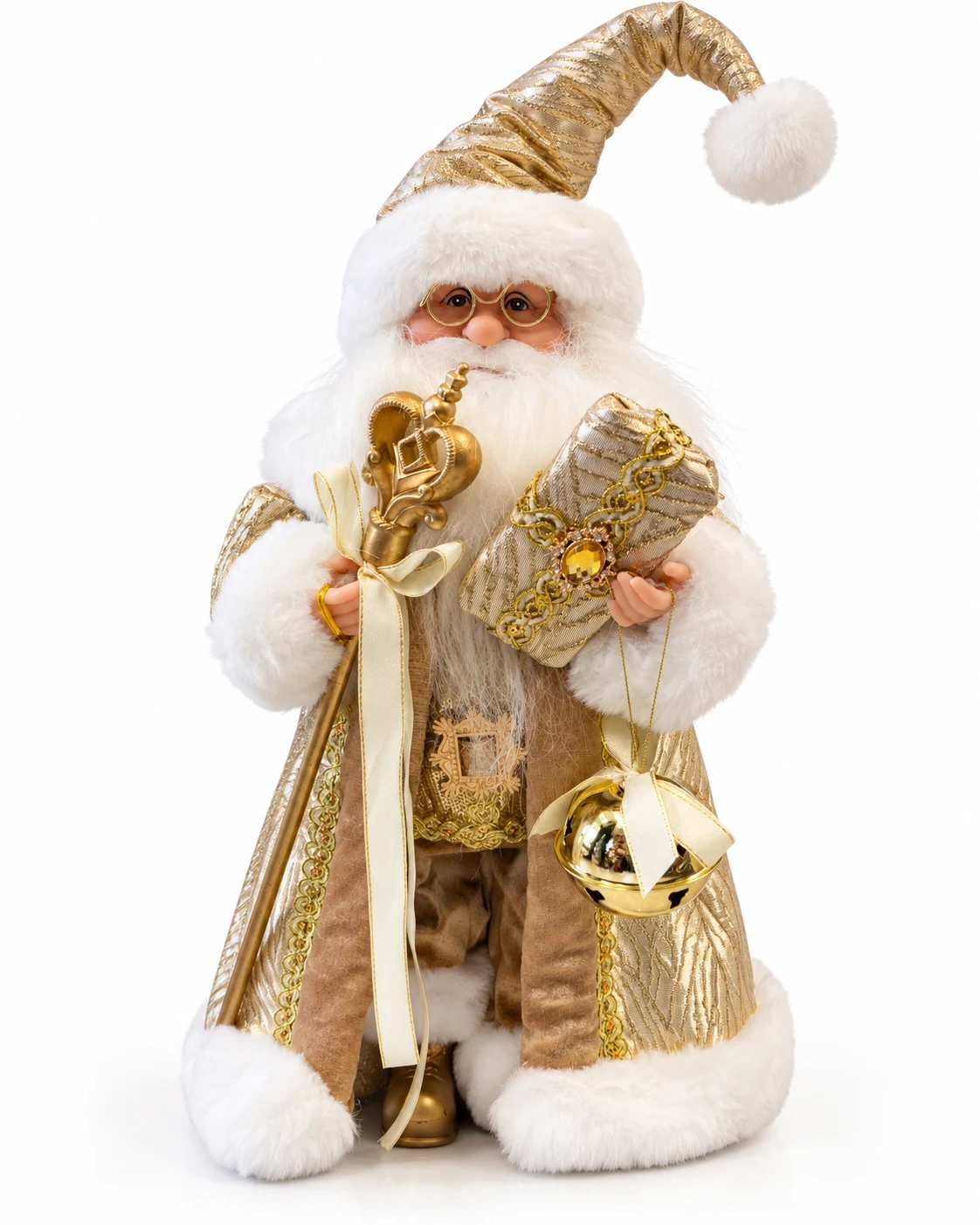 Papai Noel Natalino Branco e Dourado com Presente 45 cm 5