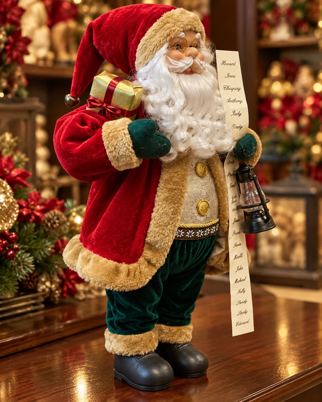 Papai Noel Natalino com Lista e Lampião 60 cm 2
