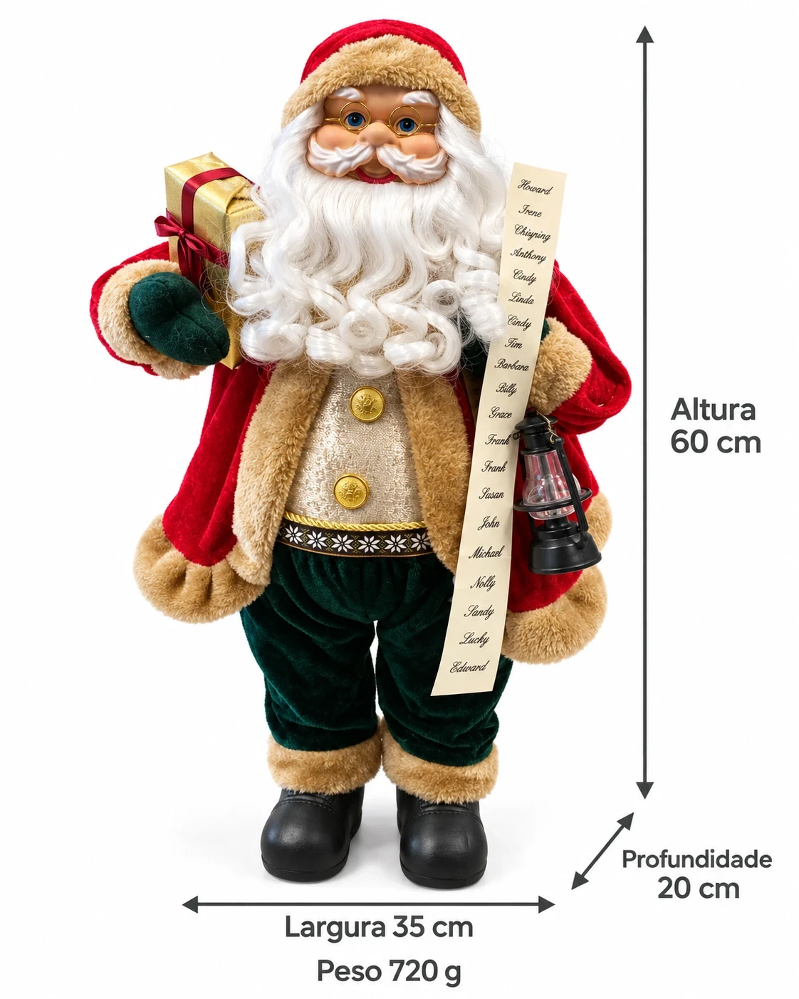 Papai Noel Natalino com Lista e Lampião 60 cm 6