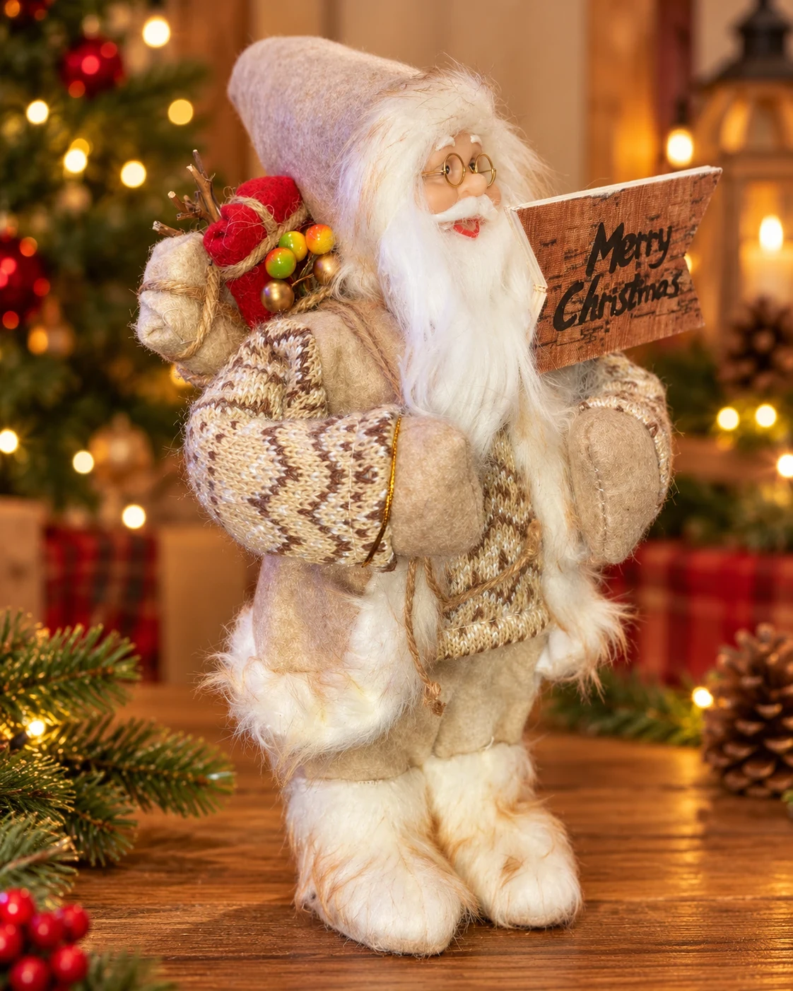 Papai Noel Natalino com Placa Merry Christmas 30 cm 2