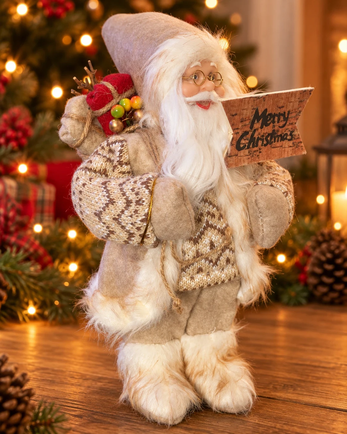 Papai Noel Natalino com Placa Merry Christmas 30 cm 4