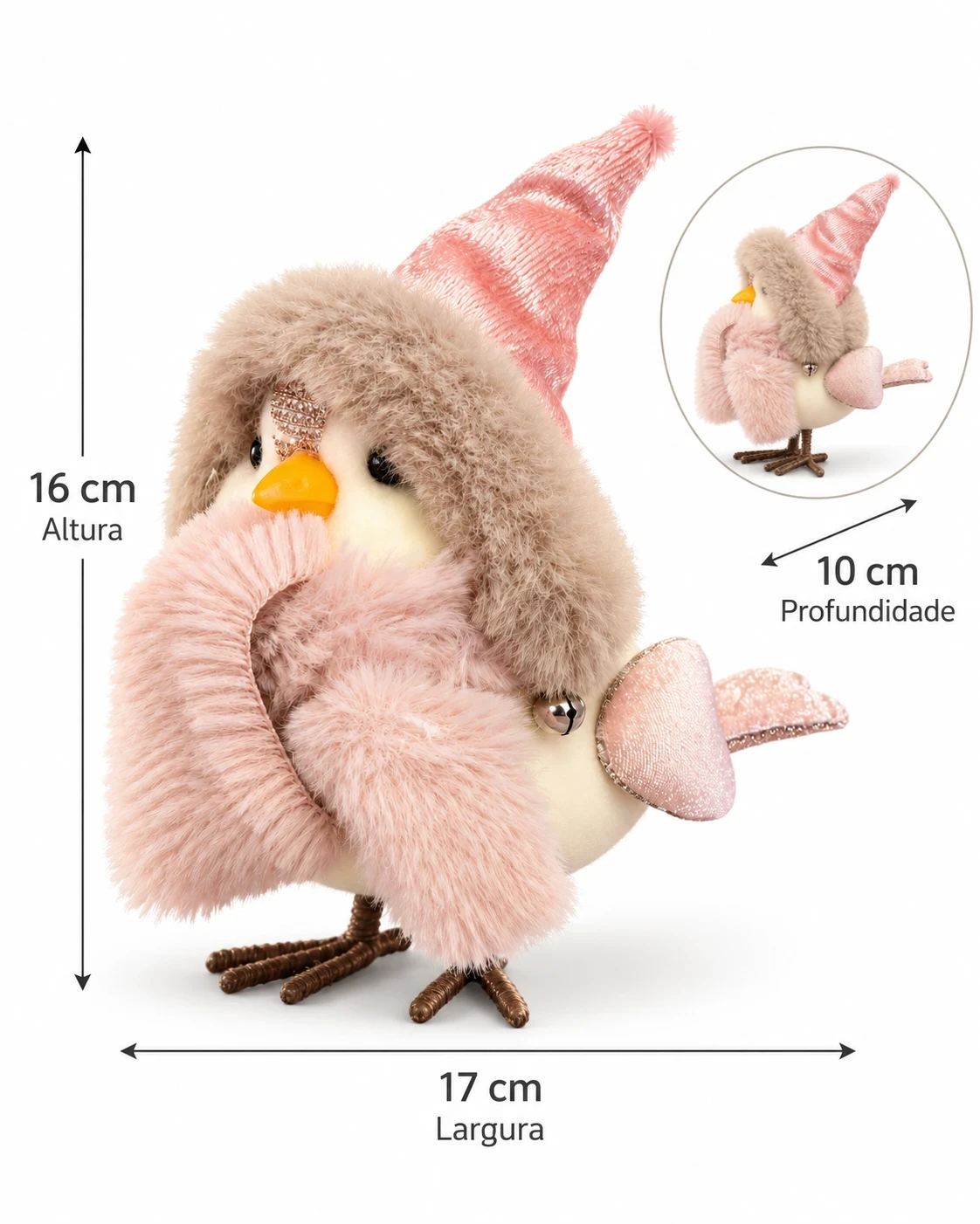 Pássaro Natalino Encanto Rosé com Cachecol 16 cm 6