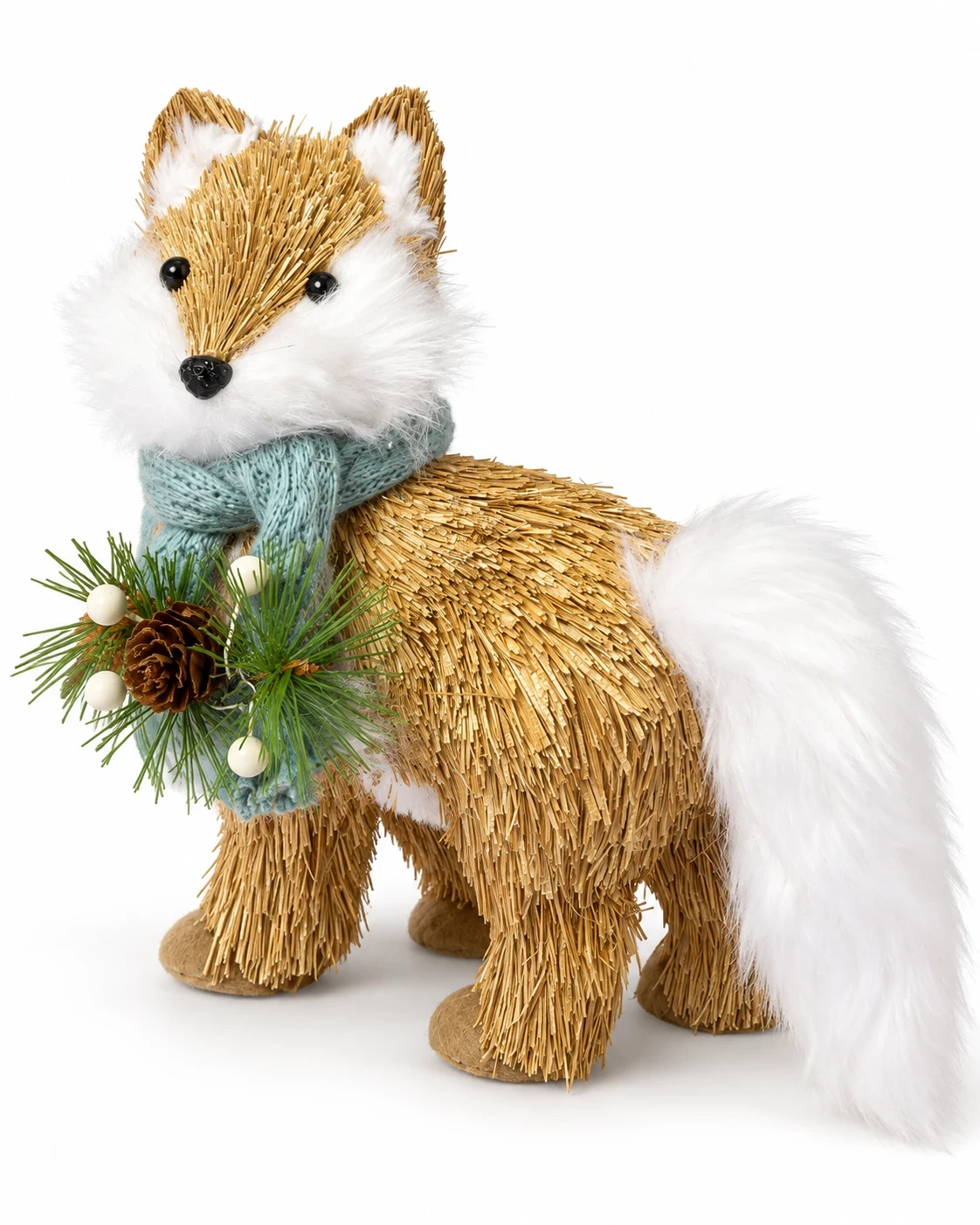 Raposa de palha Natalina Bosque Nevado com Pinha 20 cm 5