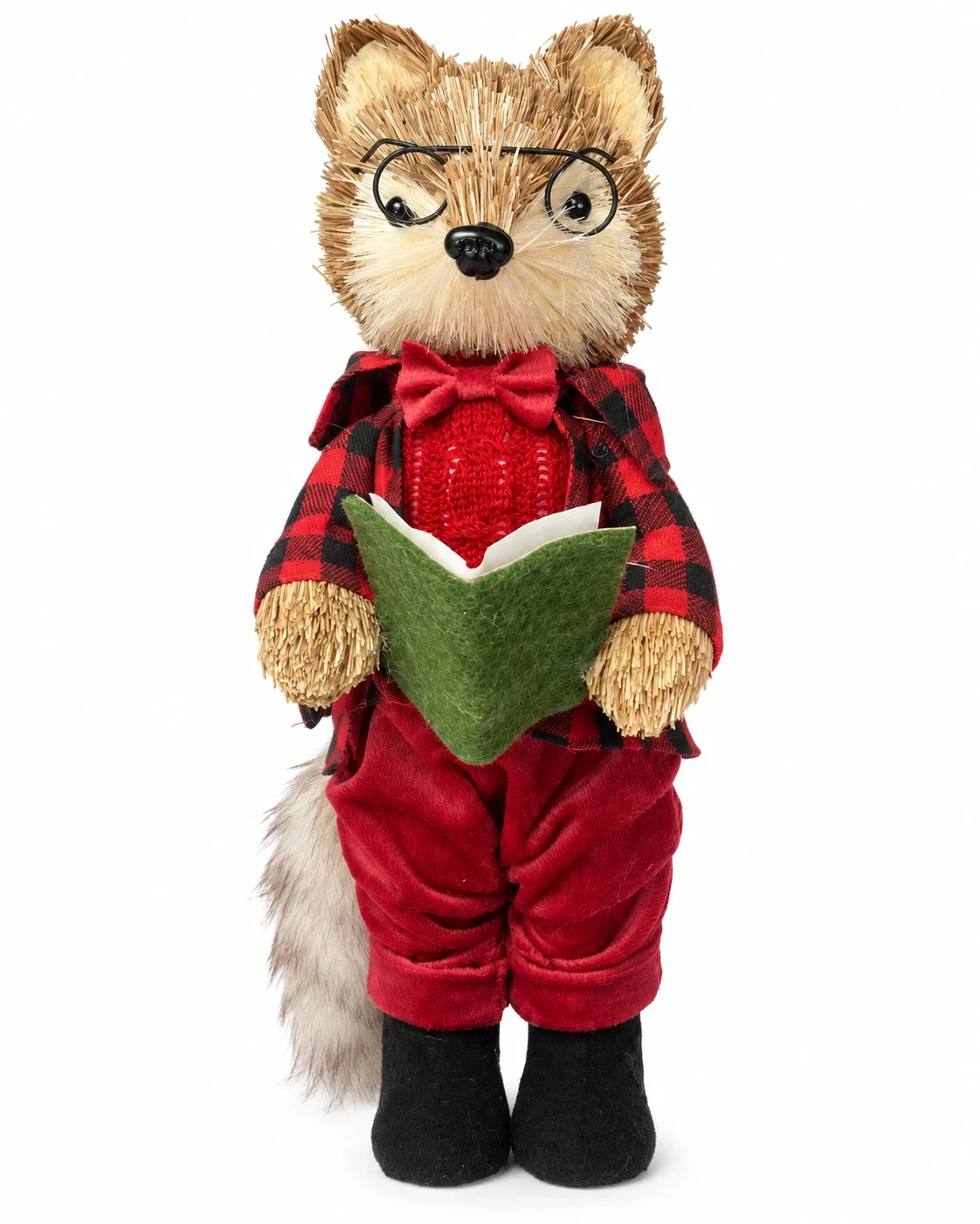 Raposa Leitora de Natal Xadrez com Livro 30 cm 5