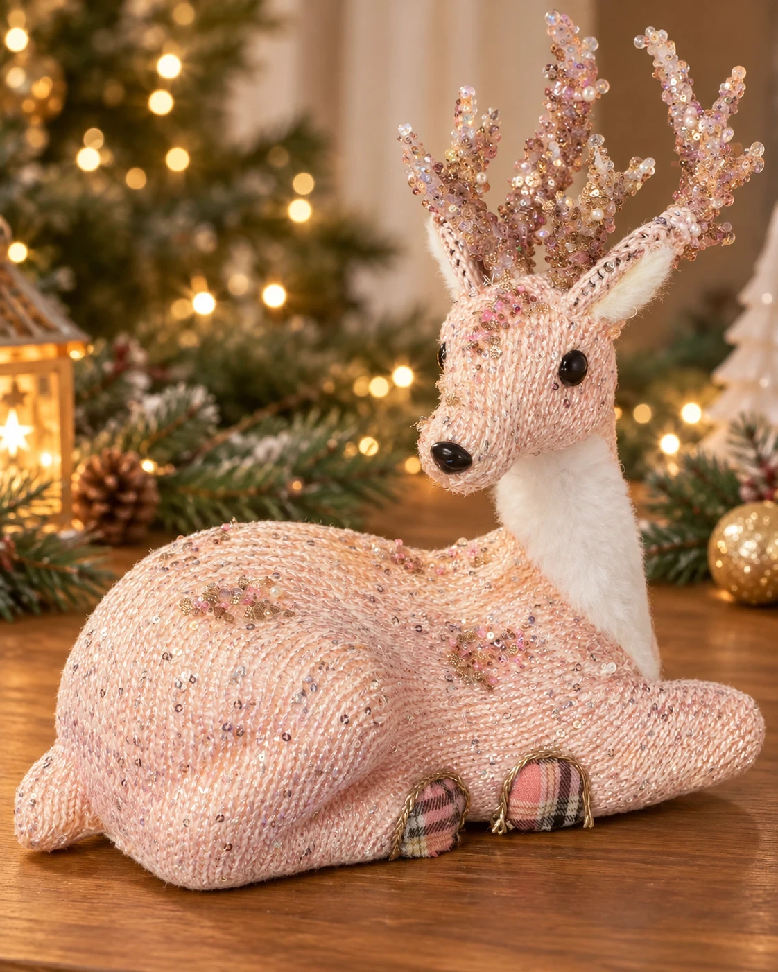 Rena Encanto Rosé Deitada com Chifres de Pérolas 27 cm