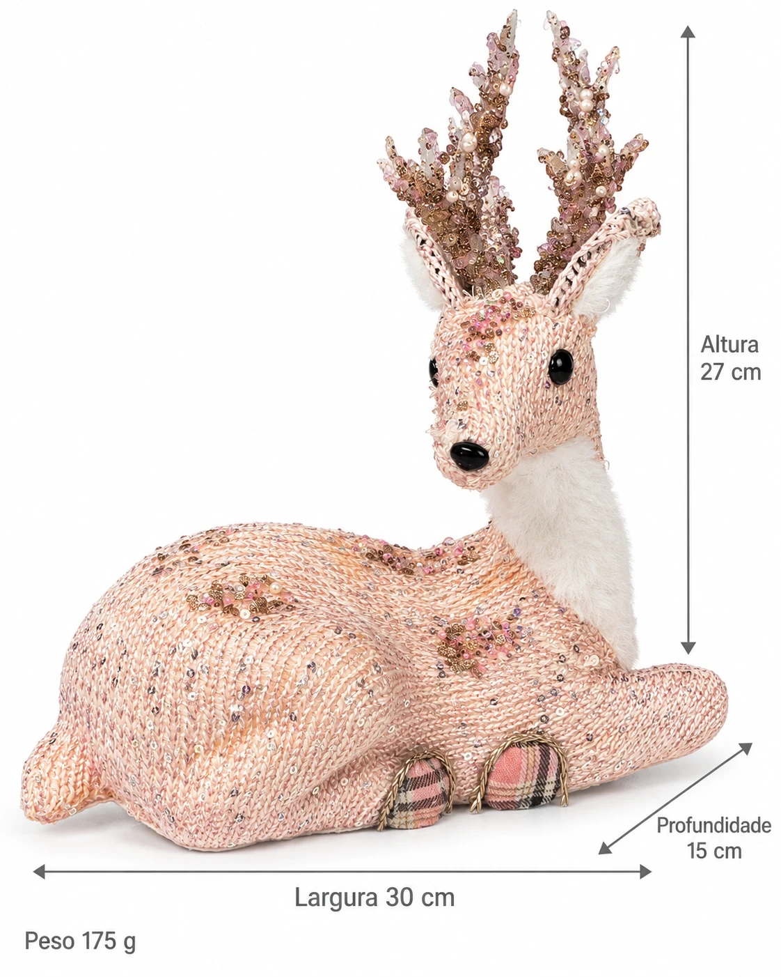 Rena Encanto Rosé Deitada com Chifres de Pérolas 27 cm 5