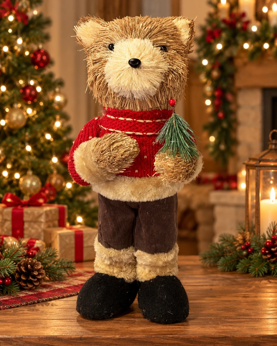 Urso Natalino Bosque Vermelho com Pinheiro 40 cm