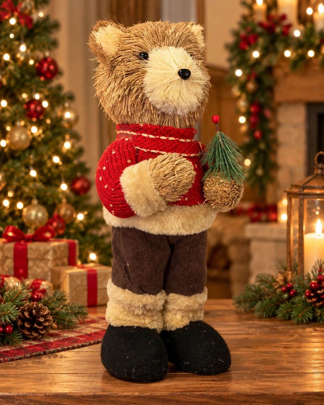 Urso Natalino Bosque Vermelho com Pinheiro 40 cm 2