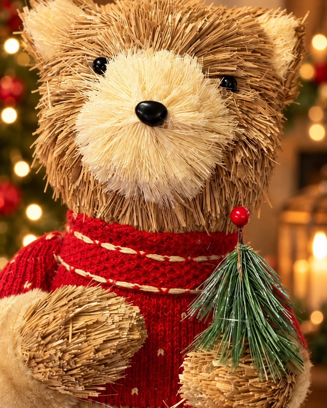 Urso Natalino Bosque Vermelho com Pinheiro 40 cm 3