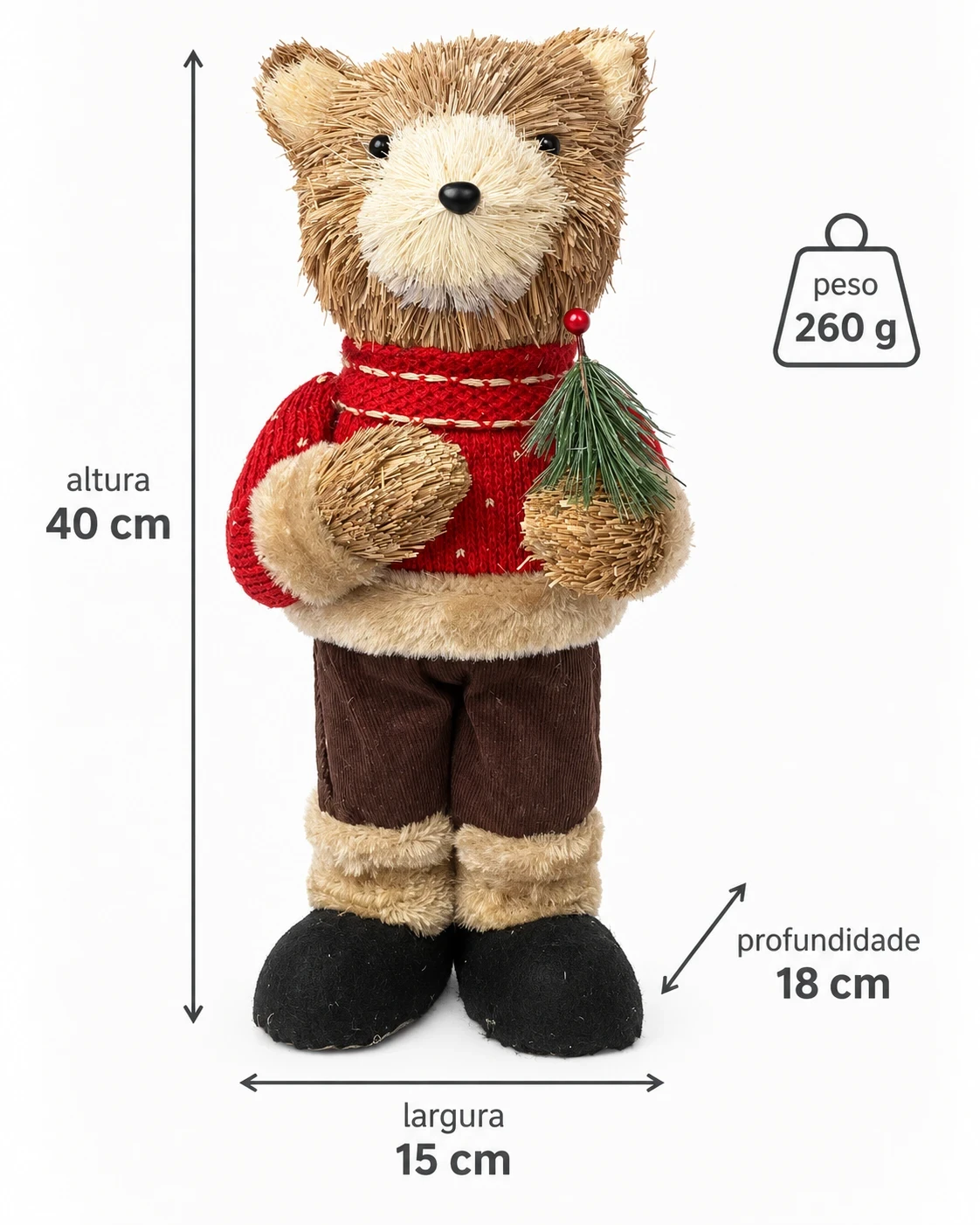 Urso Natalino Bosque Vermelho com Pinheiro 40 cm 5