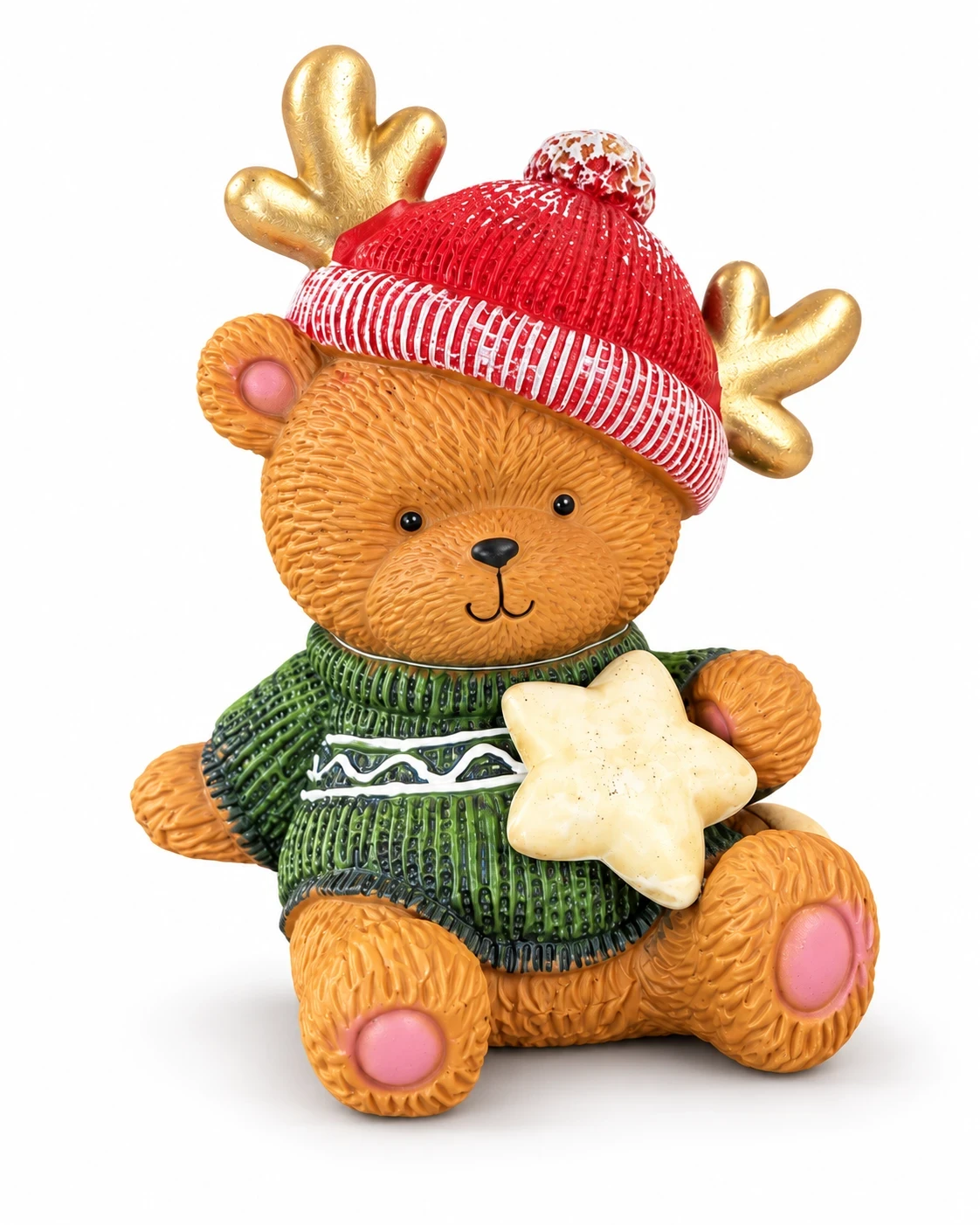 Urso Natalino com Chifres de Rena 23 cm Verde e Vermelho 5
