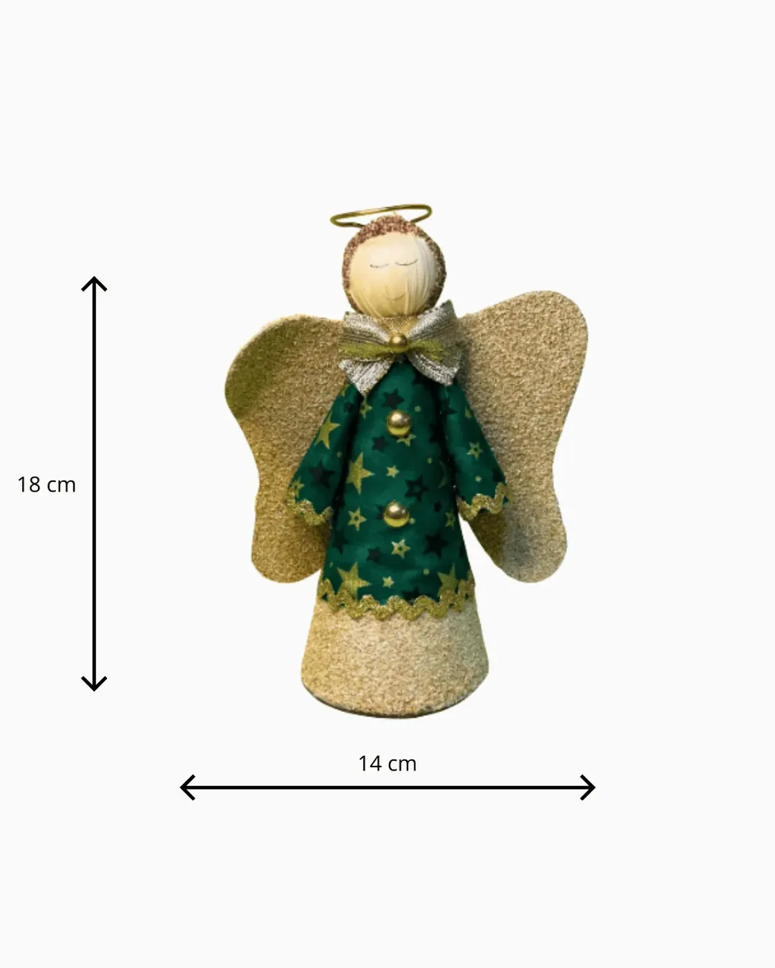 Enfeite de Árvore de Natal Anjo de Tecido Verde e Dourado 18cm 3