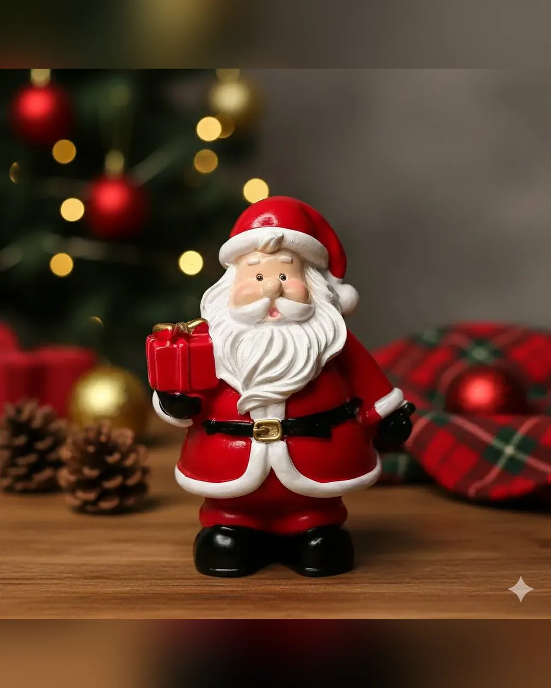 Enfeite Papai Noel Decorativo de Resina com Presente 10cm