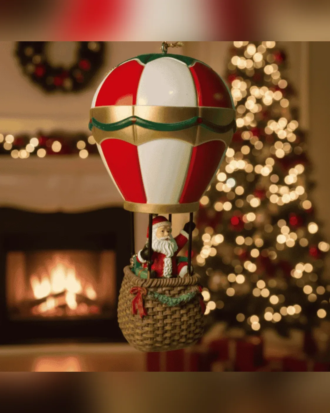 Enfeite Pendente Balão de Ar Quente Papai Noel 17cm