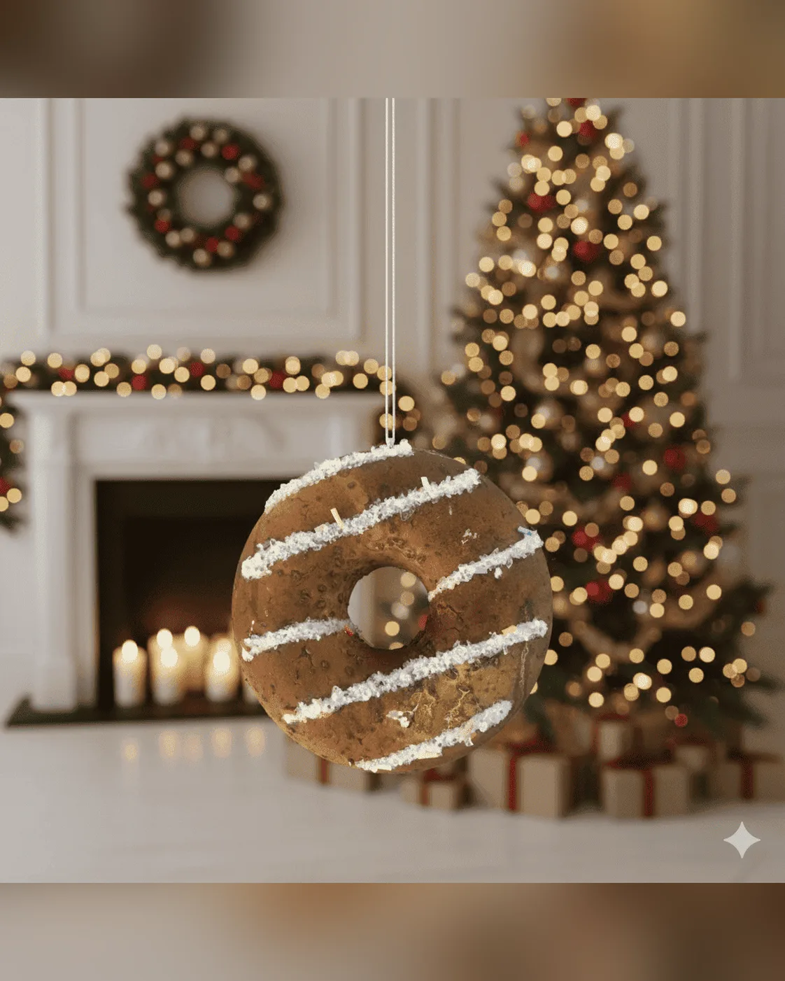 Enfeite Pendente de Árvore de Natal Donut Biscoito Marrom 10cm 3