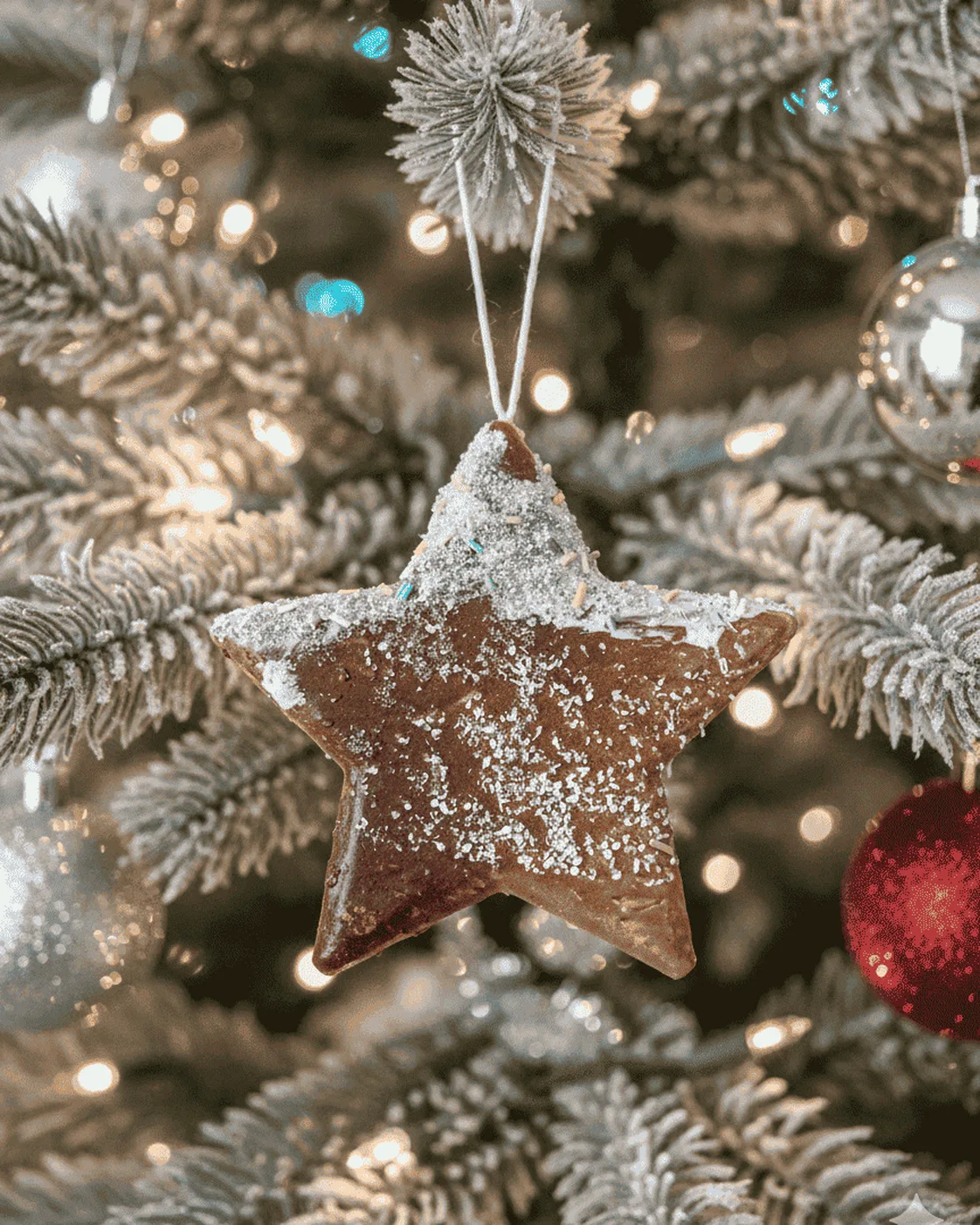 Enfeite Pendente de Árvore de Natal Estrela Biscoito Marrom 12cm