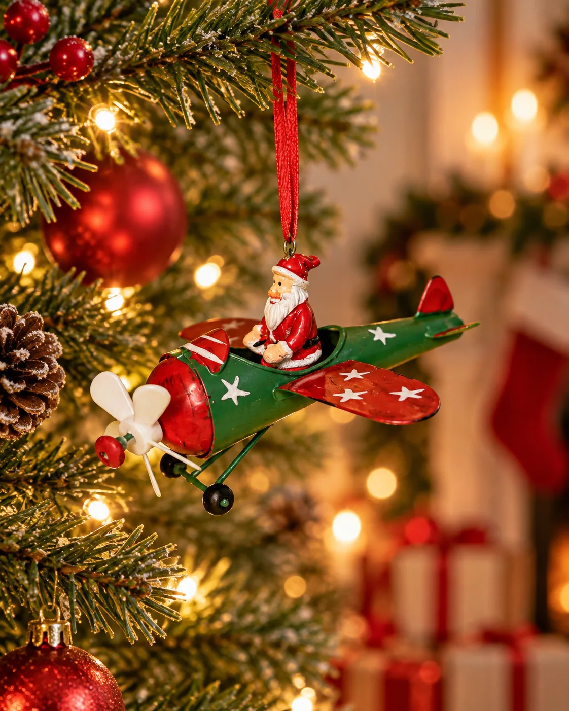 Enfeite Pendente Papai Noel Avião - Metal Clássico Natalino - Casa Feliz 5