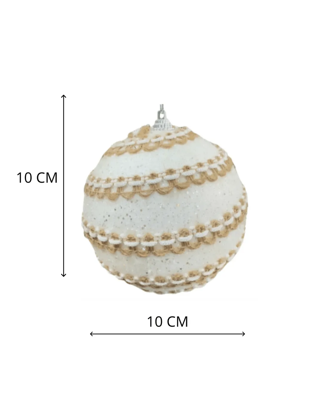 Kit 3 Bolas de Natal Brancas Rustico Chic com Passamanaria 10cm 2