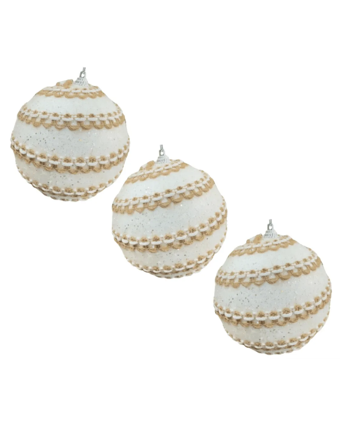 Kit 3 Bolas de Natal Brancas Rustico Chic com Passamanaria 10cm 3