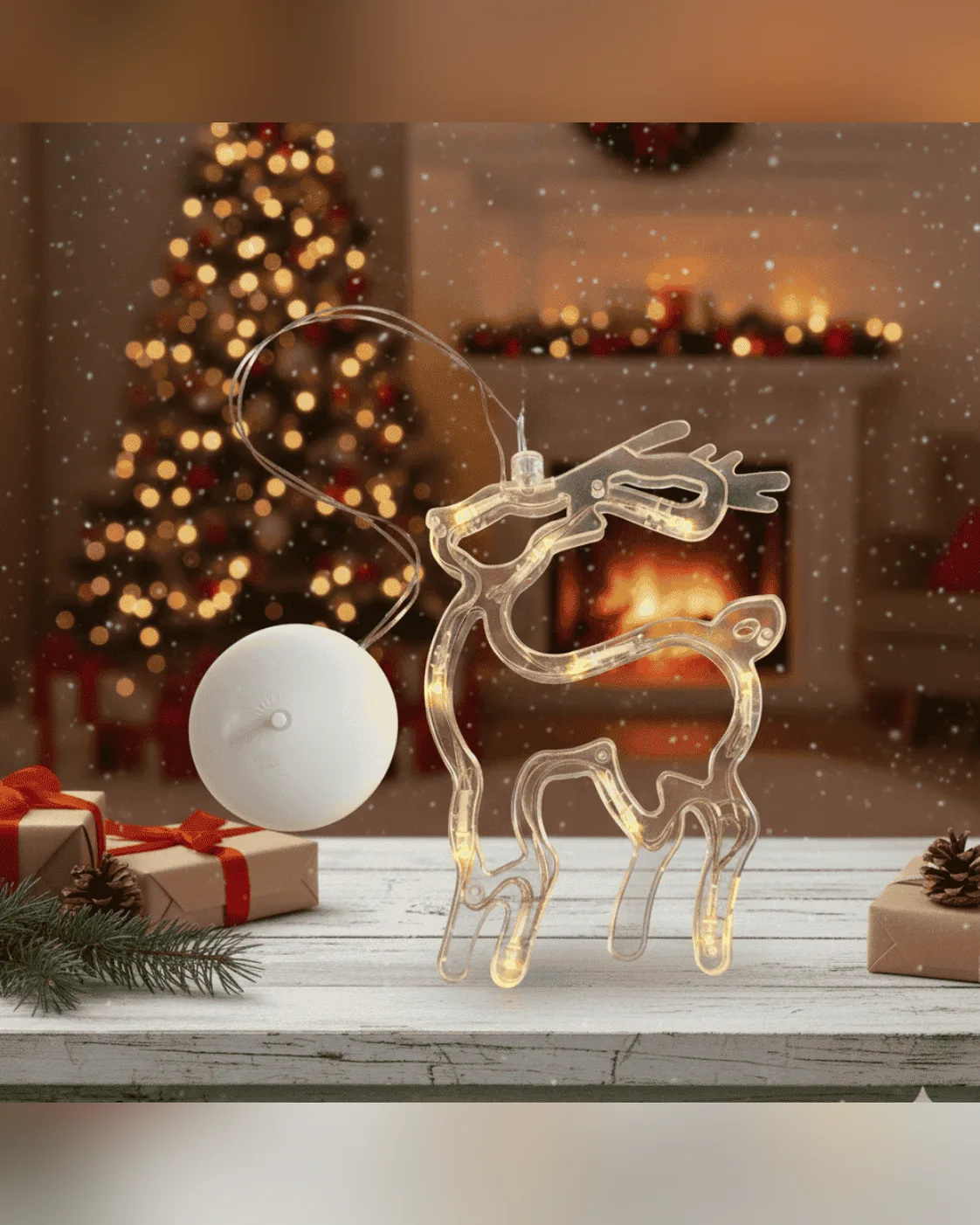 Pendente Decorativo Rena de Natal com LED Amarelo Quente Ventosa 20cm 2