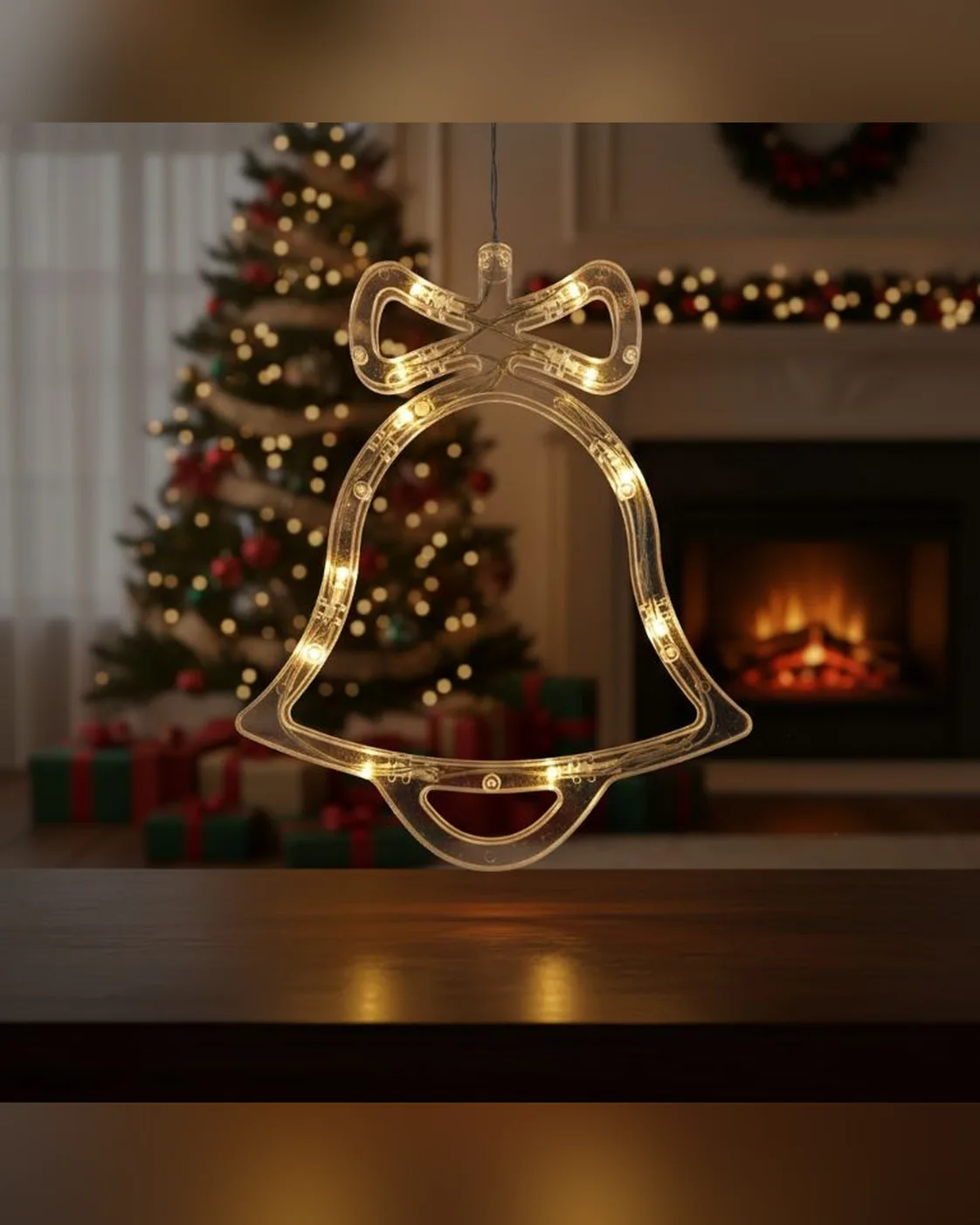 Pendente Decorativo Sinos de Natal com LED Amarelo Quente Ventosa 21cm
