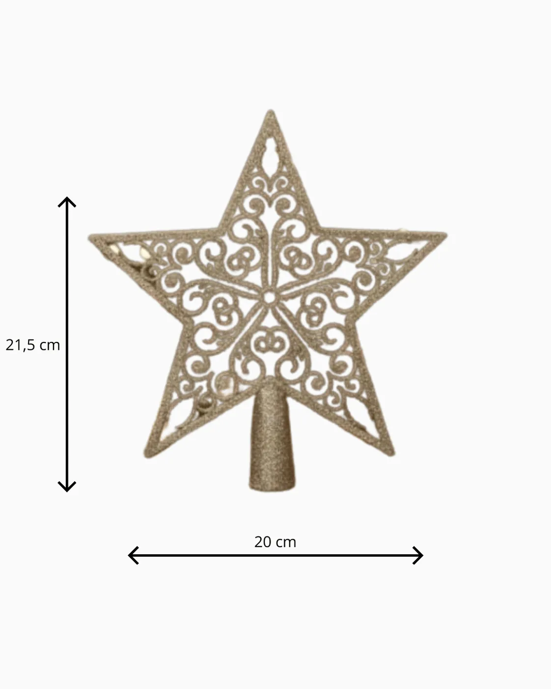 Ponteira de Árvore de Natal Estrela Vazada Champanhe com Glitter 22cm 3