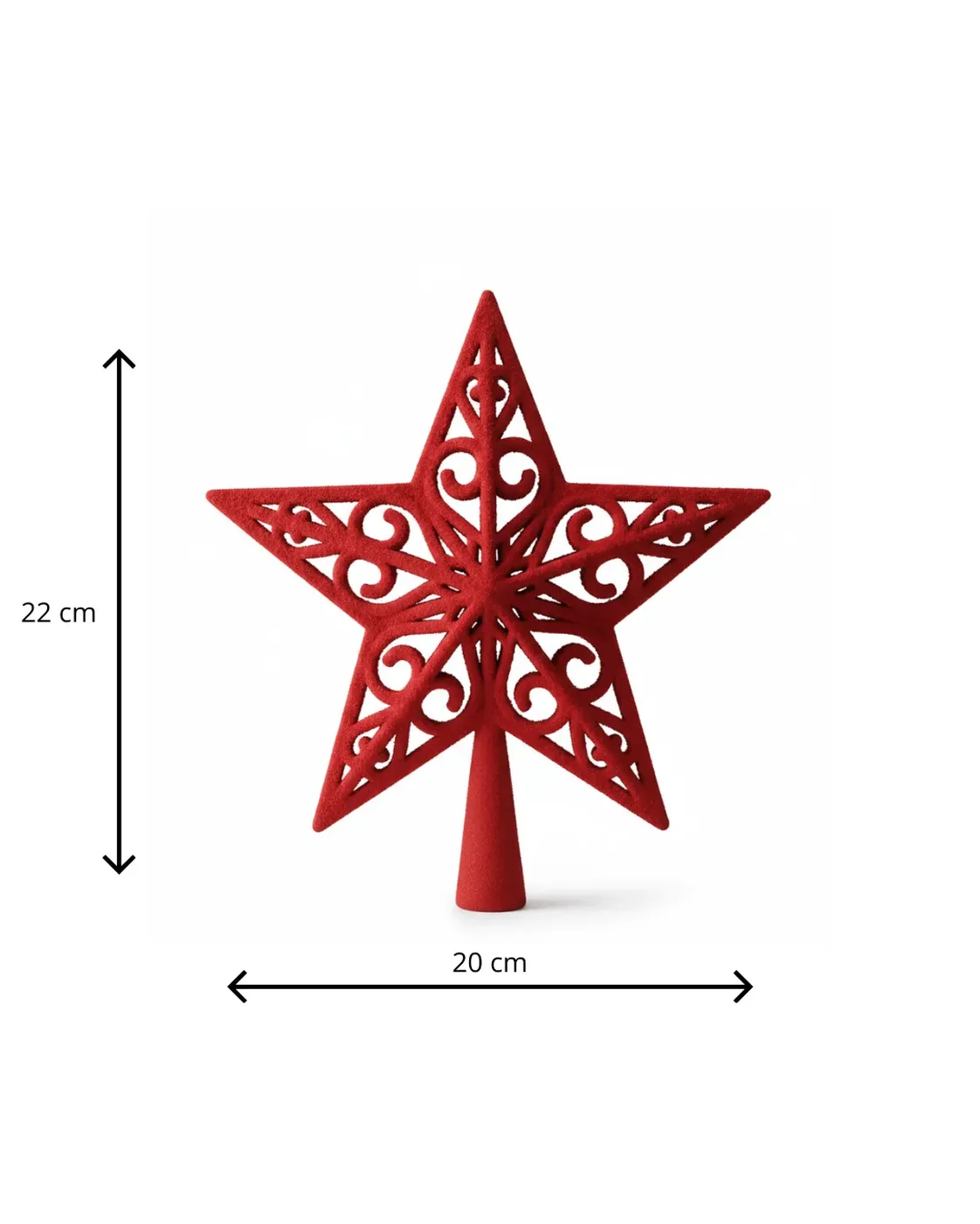Ponteira de Árvore de Natal Estrela Vazada Vermelha Aveludada 22cm 2
