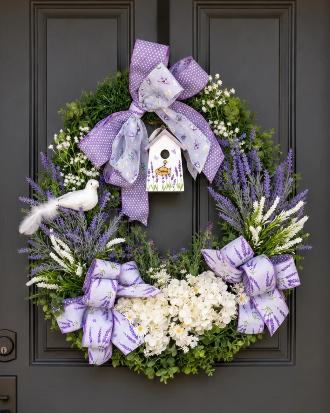Guirlanda de Porta Lavanda com Casinha 70x70cm