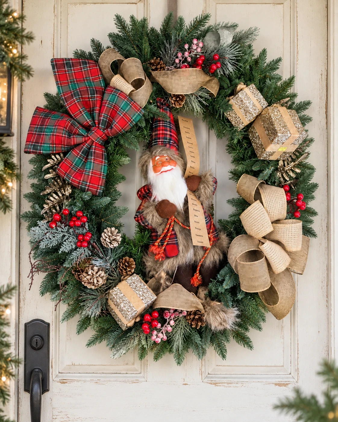 Guirlanda de Natal Papai Noel Rustico xadrez 95cm
