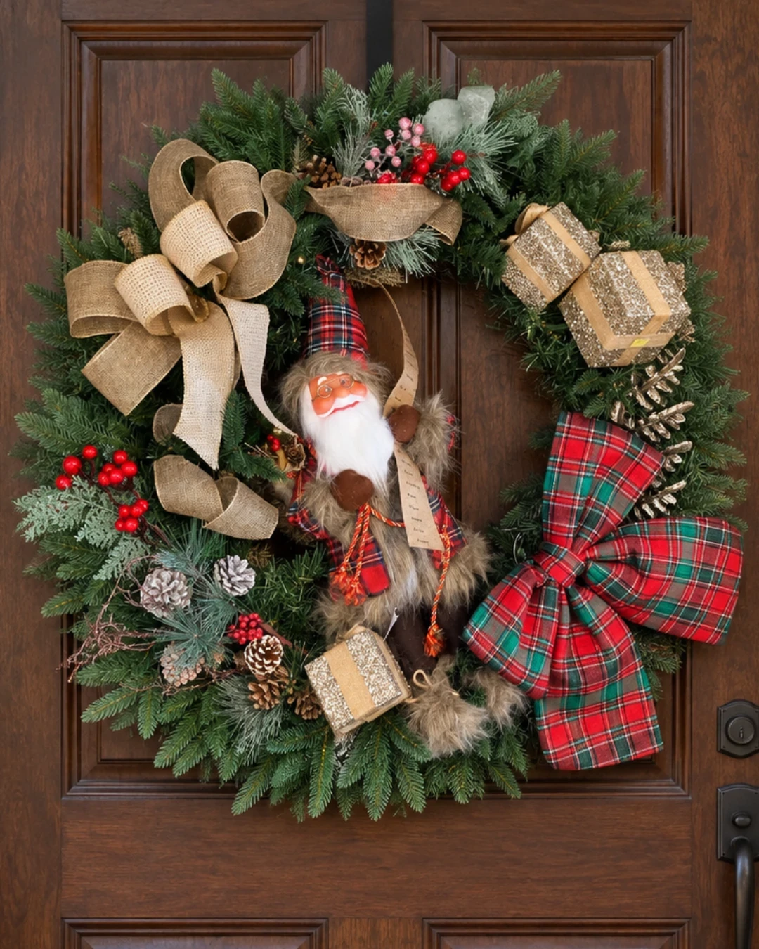 Guirlanda de Natal Papai Noel Rustico xadrez 95cm 4