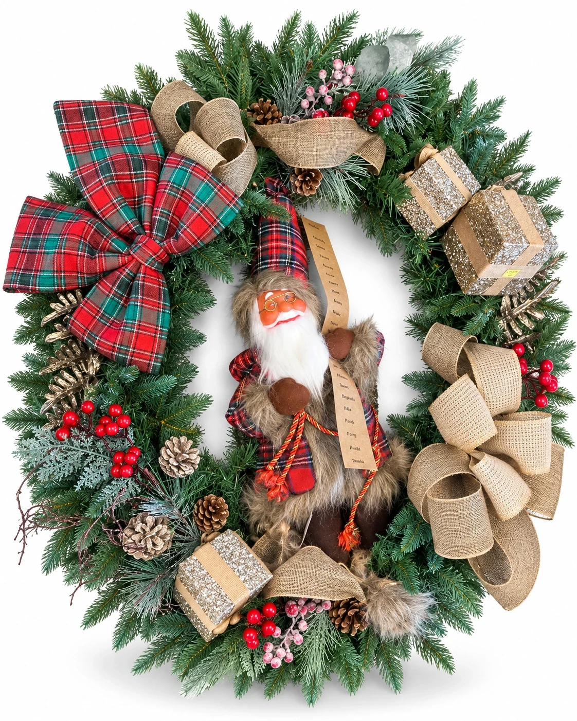 Guirlanda de Natal Papai Noel Rustico xadrez 95cm 6