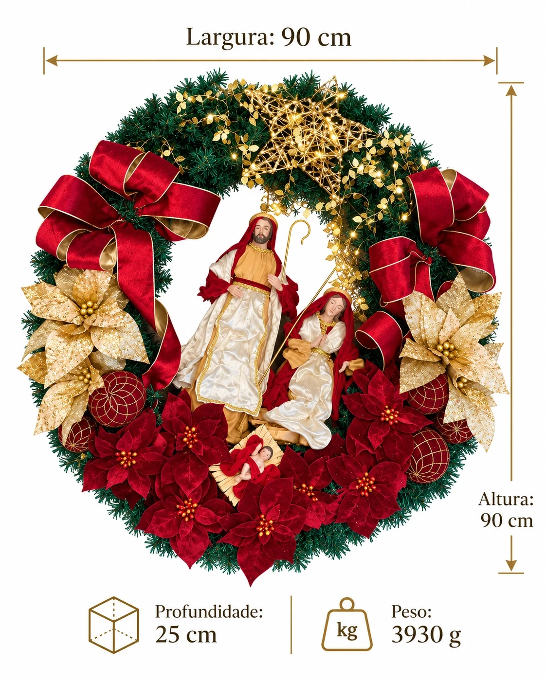 Guirlanda de Natal Sagrada Família com LED 90cm 6