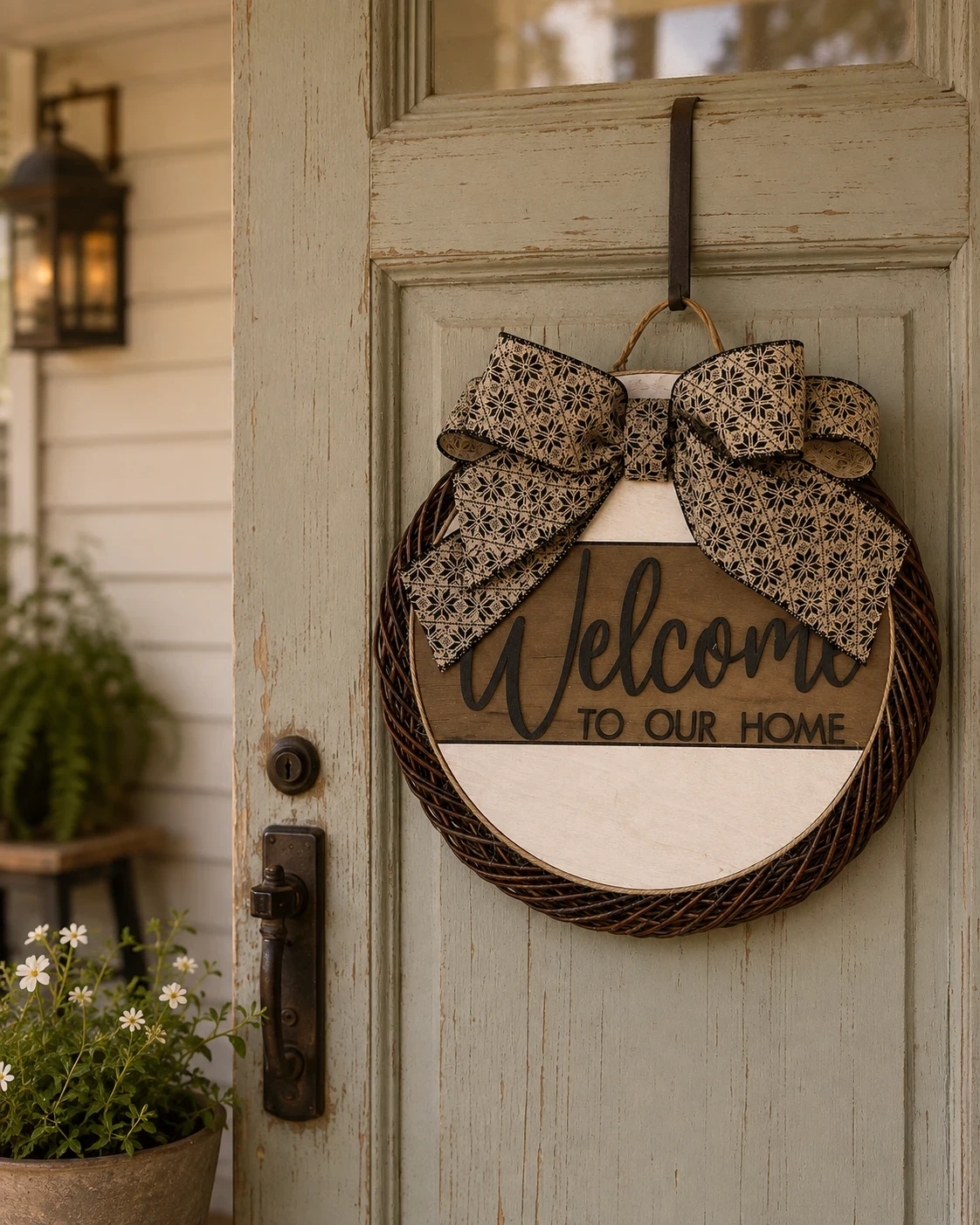 Mini Guirlanda de Porta Welcome Preto e Bege 35x38cm