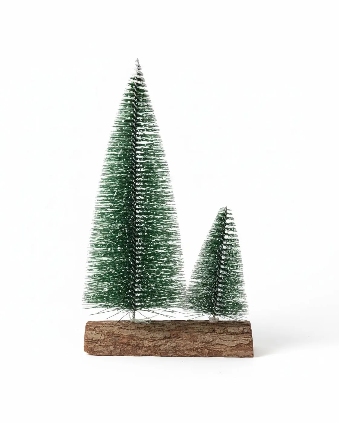 Arranjo Mini Pinheiros de Natal Dupla em Base Tronco Madeira 20cm 2