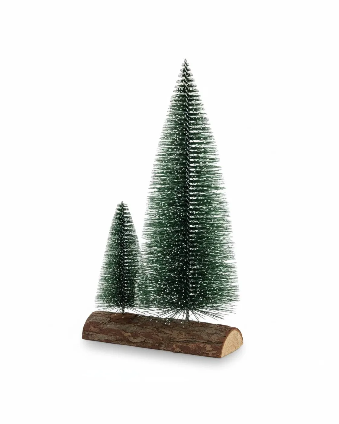 Arranjo Mini Pinheiros de Natal Dupla em Base Tronco Madeira 20cm 3