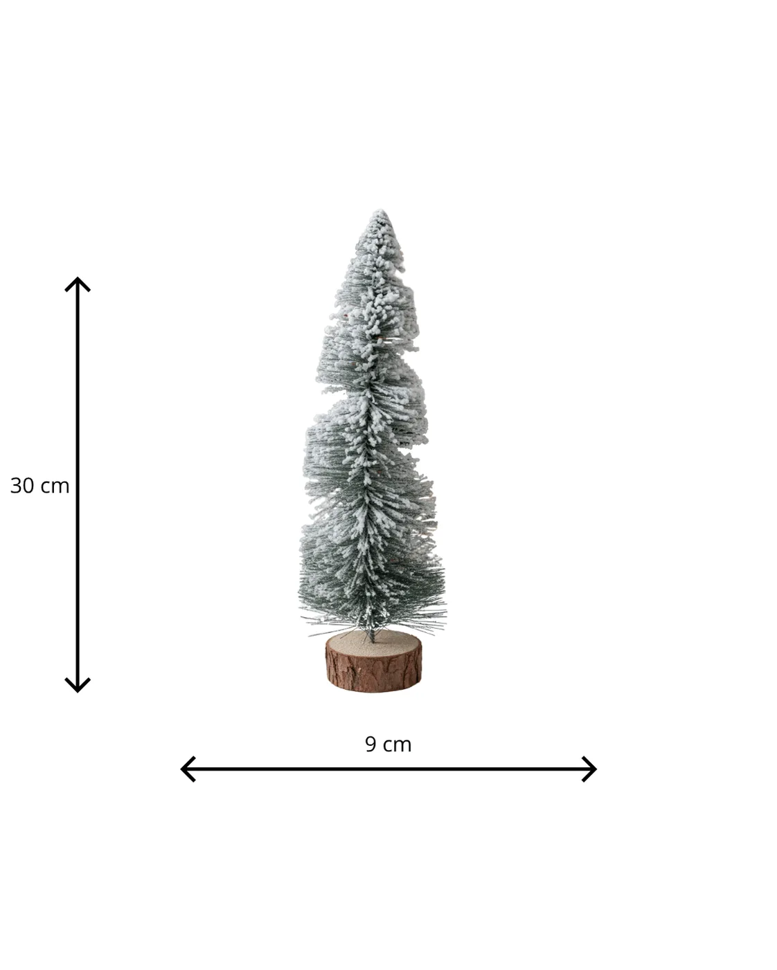 Mini Pinheiro de Natal Decorativo Nevado Espiral Base Madeira 30cm 2