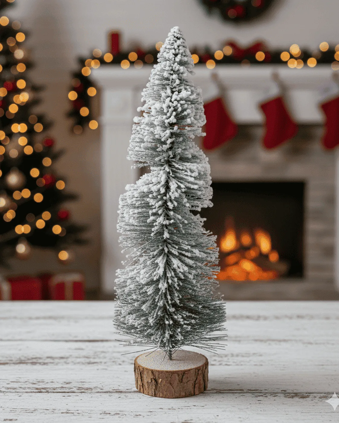 Mini Pinheiro de Natal Decorativo Nevado Espiral Base Madeira 30cm 3