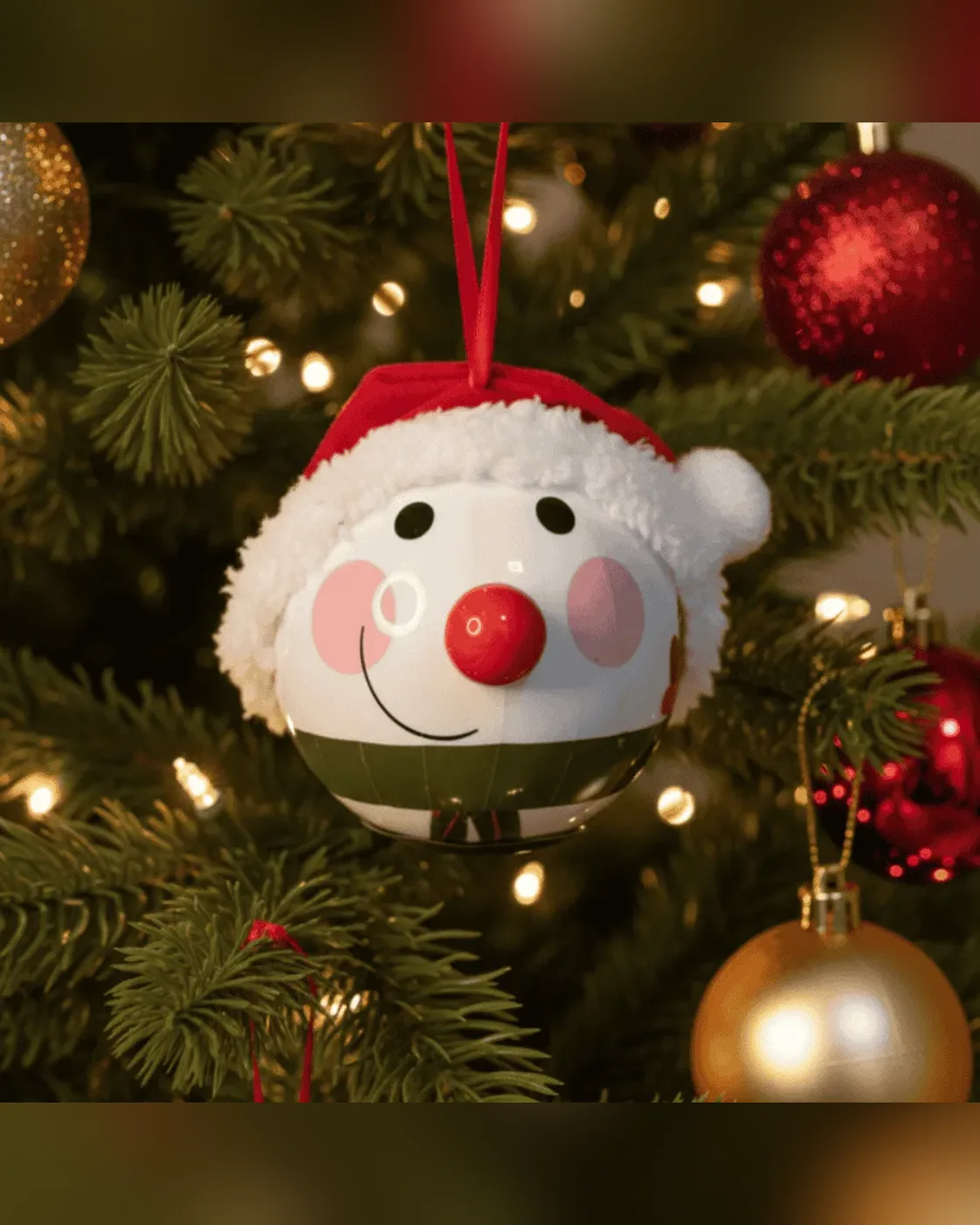 Bola Brinquedo Boneco de Neve Nariz de LED Gorro Natal 15cm 2